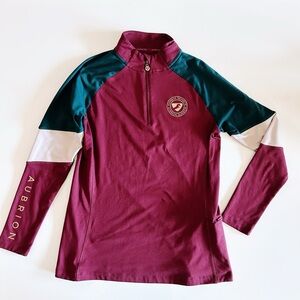 Aubrion Shires Equestrian Base Layer Maroon and Green Top - Size L